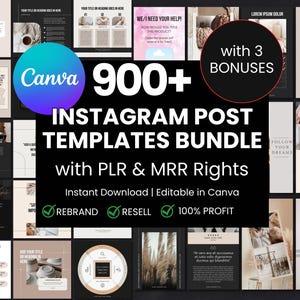 Instagram Templates Bundle Master Resell Rights Social Media Templates Bundle MRR PLR Instagram Post Bundle Canva Template