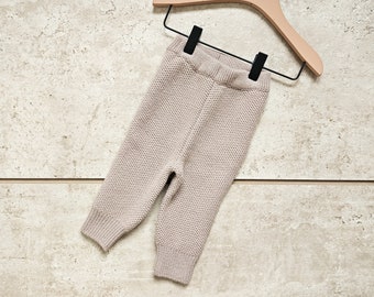 Premium Knit Baby Merino Wool High Waist Pants, Baby Merino Wool Knitwear, High Waist Baby Beige Merino Wool Pants, Knit Baby Wool Pants