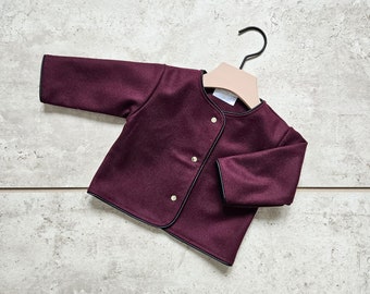 Spring Burgundy Wool Baby & Toddler Elegant Jacket, Baby and Toddler Wool Jacket for Spring, Elegant Wool Baby Burgundy Jacket