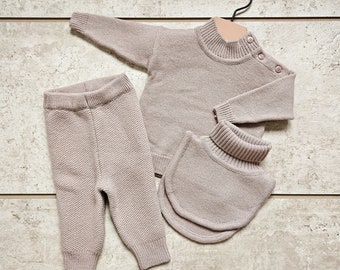 Premium Merino Wool Baby & Toddler Knitwear Set, Merino Wool Baby and Toddler Sweater, Pants amd Neck Warmer Knit Set in a Box