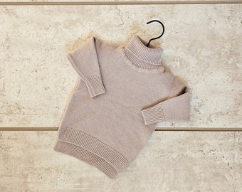 Merino Wool Turtleneck Baby Sweater, 100% Extra Fine Merino Wool Boy & Girl Sweater in Beige, Baby High Neck Merino Wool Sweater