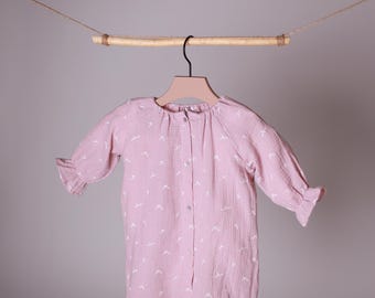 Oversized Cotton Muslin Pink Blouse for Girls | Baby Girl Ruffle Sleeve Top | Flowy Toddler Tunic Shirt | Soft Loose Fit Kids Blouse