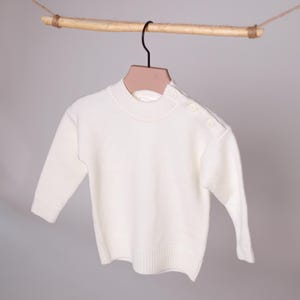 Extra Fine Merino Wool Kids Sweater, Soft Knit Toddler Pullover, White Baby Jumper with Buttons, Premium Wool Knitwear Clothing for Kids