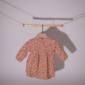 Beige Floral Baby Romper | 100% Cotton Baby Jumpsuit with Snaps | Soft Long Sleeve Baby Bodysuit | Newborn Neutral Outfit | Girl Overall