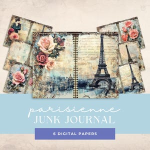 Pagine di diario spazzatura francese Documenti digitali Parigi Torre Eiffel parigina Immagini di alta qualità DOWNLOAD IMMEDIATO Scrapbooking Diario spazzatura UDJJP