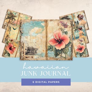 Hawaii Junk Journal Pages Digital Papers Tropical Vintage Sea Ocean Hibiscus Flower High Quality Images INSTANT DOWNLOAD Scrapbooking UDJJH