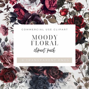 FLORAL PNG CLIPART moody gothic style high quality files floral roses dark leaves flowers instant download digital art commercial use