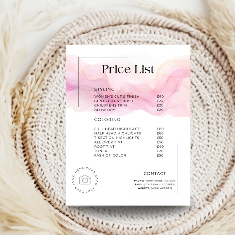 Price List Template Editable Poster Flyer Table Sign Small Business