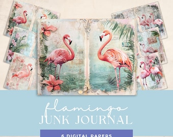 Tropical Flamingo Junk Journal Printable Page Birds Pink Junk Journal Papers Digital Collage Sheet INSTANT DOWNLOAD Tropical Hibiscus Summer
