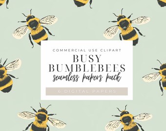 Bumble Bee Digital Papers - Honey Bee - Spring Seamless Backgrounds Sublimation Journals Fabric Printing 300dpi PNG files Pattern Repeat