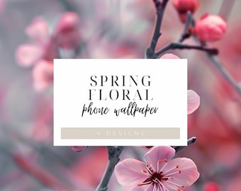 Spring Floral iPhone Wallpaper Home Screen Theme Phone Aesthetic Stylish INSTANT DOWNLOAD Flowers Design Pink Green Flowers Leaves IOS