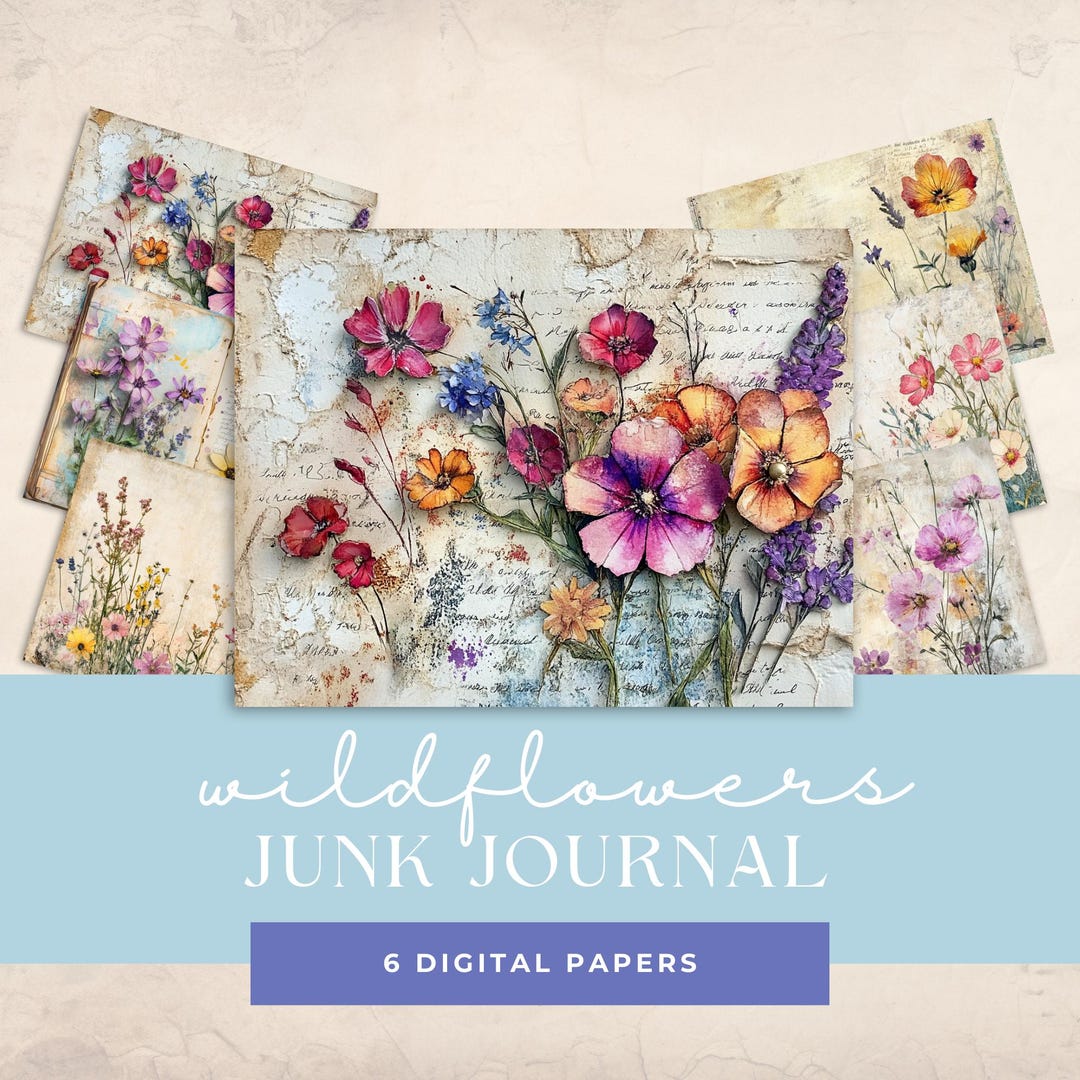 Watercolor Wildflower Junk Journal Pages Papers Flowers Nostalgia Sepia ...