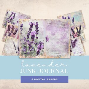 Lavender Junk Journal Pages Mixed Media Junk Journal Paper Digital Collage Sheet INSTANT DOWNLOAD Floral Purples Lilacs High Quality