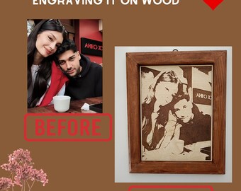 Custom Wood Art: Engraved Photo on Wood,  Laser Engraved Wooden Gift for Lovers,Couples - Personalized Wall Art and Photo Gifts for Her .