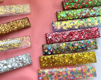 Barrette Résine à paillettes pour les cheveux, Pince crocodile pour Femme et Enfant, Idée cadeau maîtresse maman anniversaire petit budget