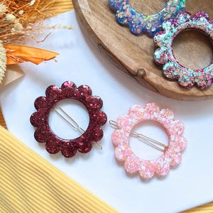 Glitter Resin Flower Barrette for Hair, Hair Clip for Women and Children, Gift Idea for Teacher, Mom, Birthday