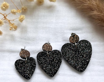 Trendy, customizable, resin and glitter heart earrings for women