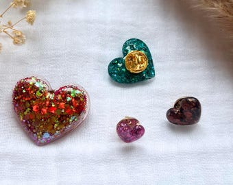 Pin's, Heart Brooch with Resin Glitter for Women, Gift for Christmas Wedding Baptism Mistress Atsem Nanny
