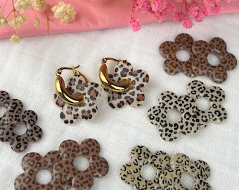 Boucle d'oreille Fleur, Créole en Acier Inoxydable pour Femme et Enfant Pampilles interchangeables  louise léopard, graou