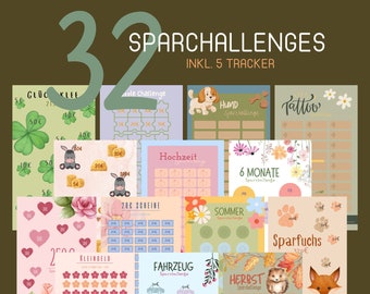 32 Sparchallenges  | Sparchallenge im Blumen-Design | digitaler PDF DOWNLOAD | 8x14cm passend für deinen A6 Budgetbinder