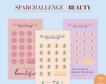 Beauty Sparchallenge  | Beauty Challenge | Me-Time | digitaler PDF DOWNLOAD | 3 Designs | 8x14cm passend für deinen A6 Budgetbinder