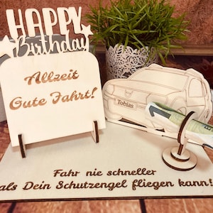 Geldgeschenk personalisiert  Wunscherfüller Geschenkverpackung Geschenkbox Geburtstagsgeschenk Führerschein Glückwunschkarte Geburtstag Auto