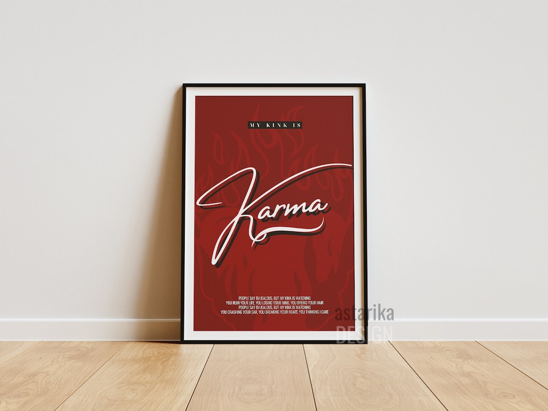 My Kink is Karma Printable Poster, Digital Wall Art, Instant Download, Lyrics Typography, Music