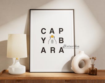 Handritad kapybaraillustration utskrivbar väggkonst, söt barnrumsdekor, minimalistisk linjär för barnrum, babyshower, nyckfullt hem