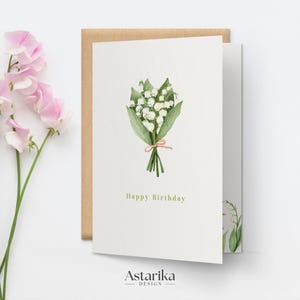 Lily of the Valley Birthday Card in English, May Birth Flowers Design, DIY Floral Greeting, Printable Gift Idea, Minimalist Style