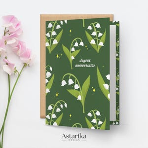 Lily of the Valley Birthday Card in French, Cute Pattern, May Birth Flowers Design, DIY Floral Greeting, Gift Idea, Printable, Minimalist