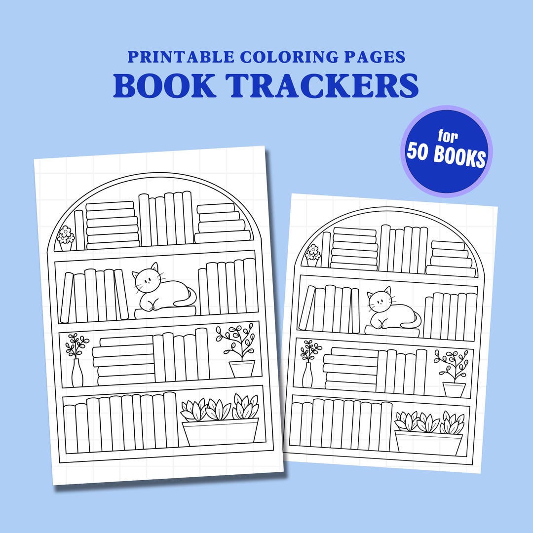 50 Book Trackers Coloring Page | Bookshelf Log for Reading, Personal ...