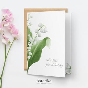 Lily of the Valley Birthday Card in German, May Birth Flowers Design, DIY Floral Greeting, Gift Idea, Printable, Minimalist Style