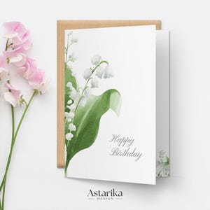 Lily of the Valley Birthday Card in English, May Birth Flowers Design, DIY Floral Greeting, Gift Idea, Printable, Minimalist Style
