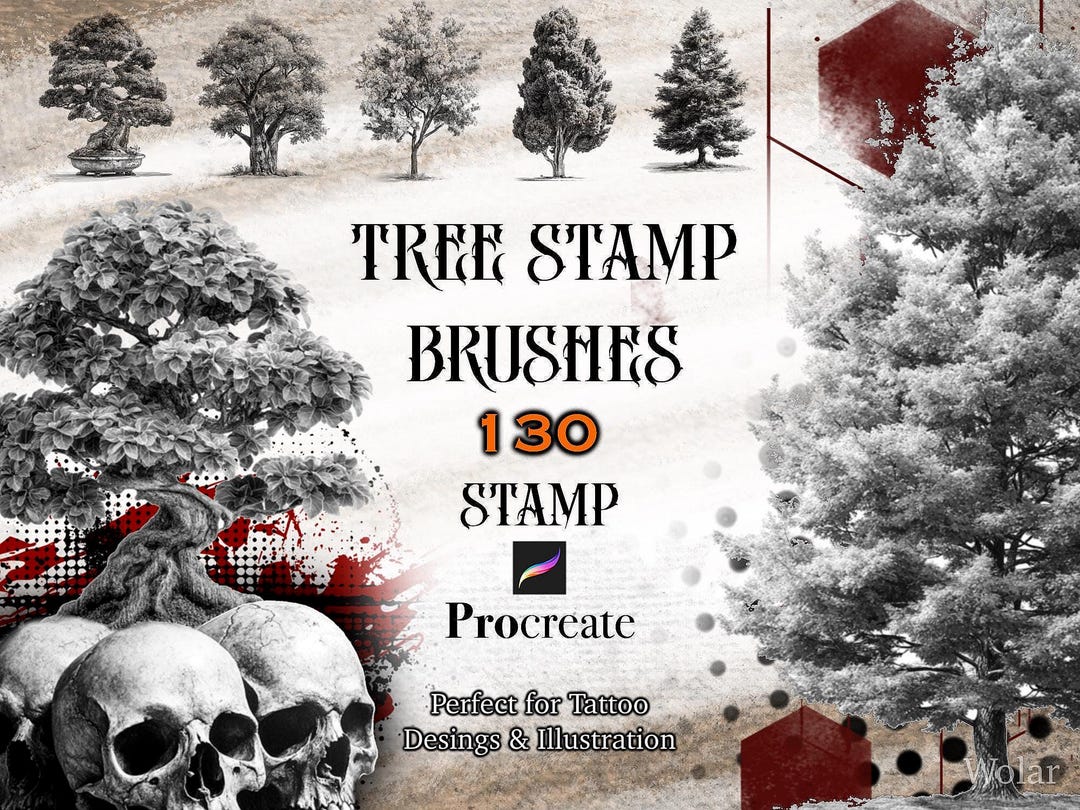 130 Tree Stamp Brushes for Procreate: Botanical & Tattoo Design ...