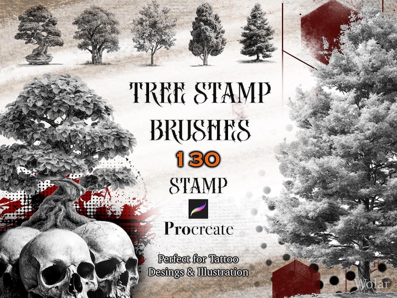 130 Tree Stamp Brushes for Procreate: Botanical & Tattoo Design ...