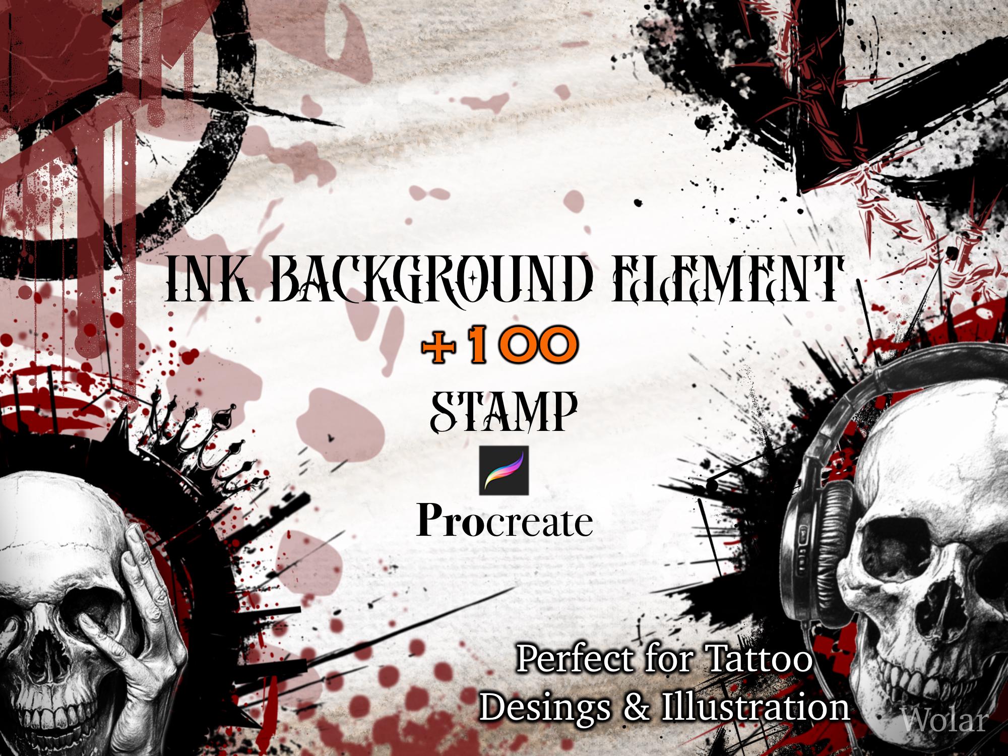 105 pinceles sello de tinta para fondos en Procreate – texturas grunge, salpicaduras y elementos de tatuaje