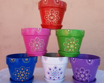 Set di fioriere per piante grasse da 6 pollici di 3 vasi di mandala in ceramica con vassoi Vasi per piante grasse Vasi per fiori Vasi per cactus