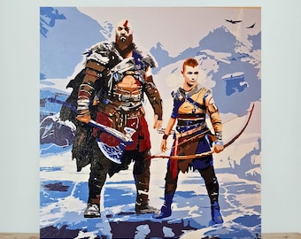 Peinture sur toile Kratos God of War Art God of War Cadeaux d'art de jeu pour gamer Peinture cadeau Kratos prête à accrocher