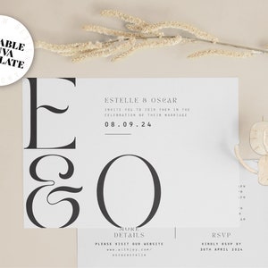 ESTELLE Postkarten-Hochzeitseinladung, minimalistisches Hochzeitsdesign, Vorlage für Canva, bearbeitbare Vorlage, Digital oder Druck A5 Sofort-Download