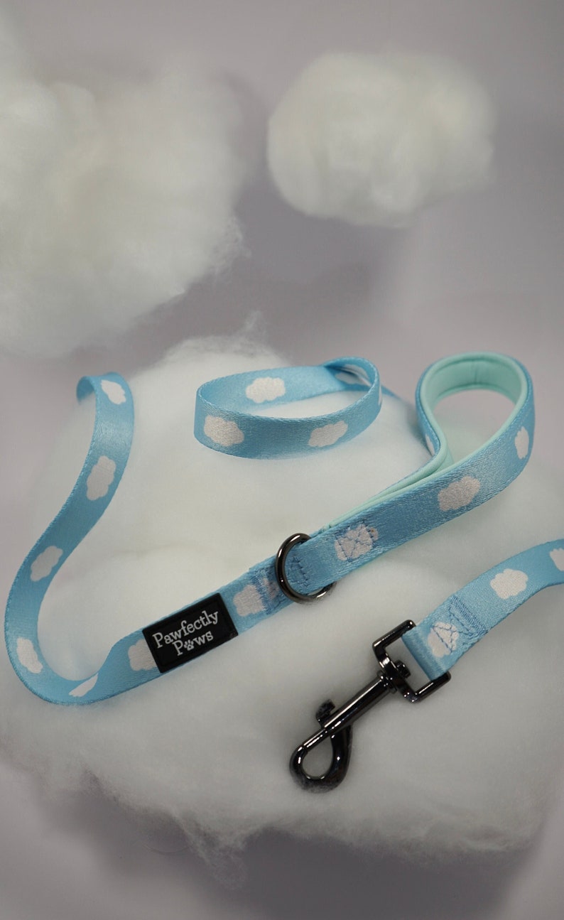 Hundeleine Wolken-Design blau, weiß Boho kleine bis große Hunde Hundegeschenk Set bequem weich stabil Neopren 1.5 m Bild 7