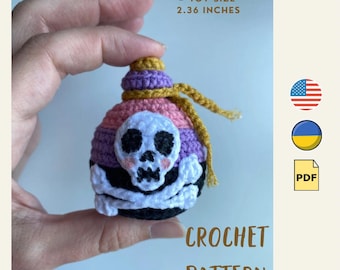 Witch Potion Crochet Pattern PDF / Halloween Amigurumi Skull / Spooky Bottle Toy DIY Tutorial