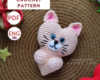 Pdf Eng crochet pattern Heart Cat,