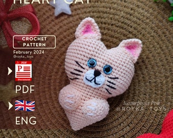 Pdf Eng crochet pattern Heart Cat,