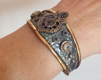 Ottoman Wide Cuff Bracelet Turkish Jewelry Style Inspiration Statement Gift for her