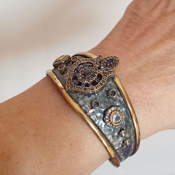 Ottoman Wide Cuff Bracelet Turkish Jewelry Style Inspiration Statement Gift for her