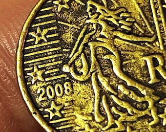 20セント イタリア 2002年 エラーコイン 強力なダブルリム、シフト