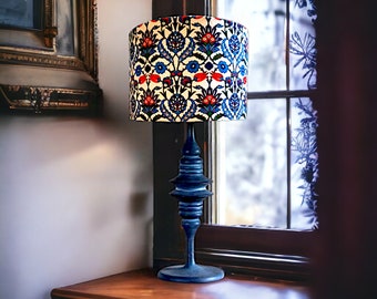 Handmade Lampshade, Blue Ottoman Ceramic White Lining, Mysterious  and Historical Textures