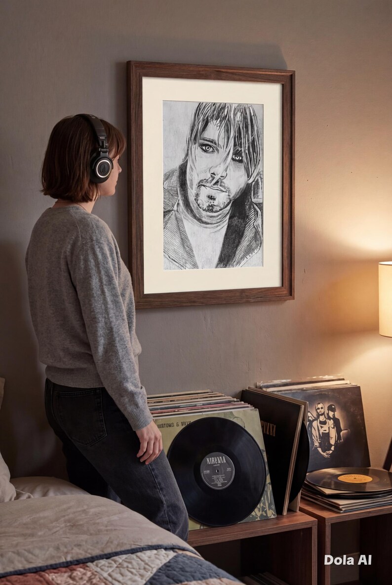 Kurt Cobain Portrait Print, Nirvana Grunge Rock Art, Black White Music ...