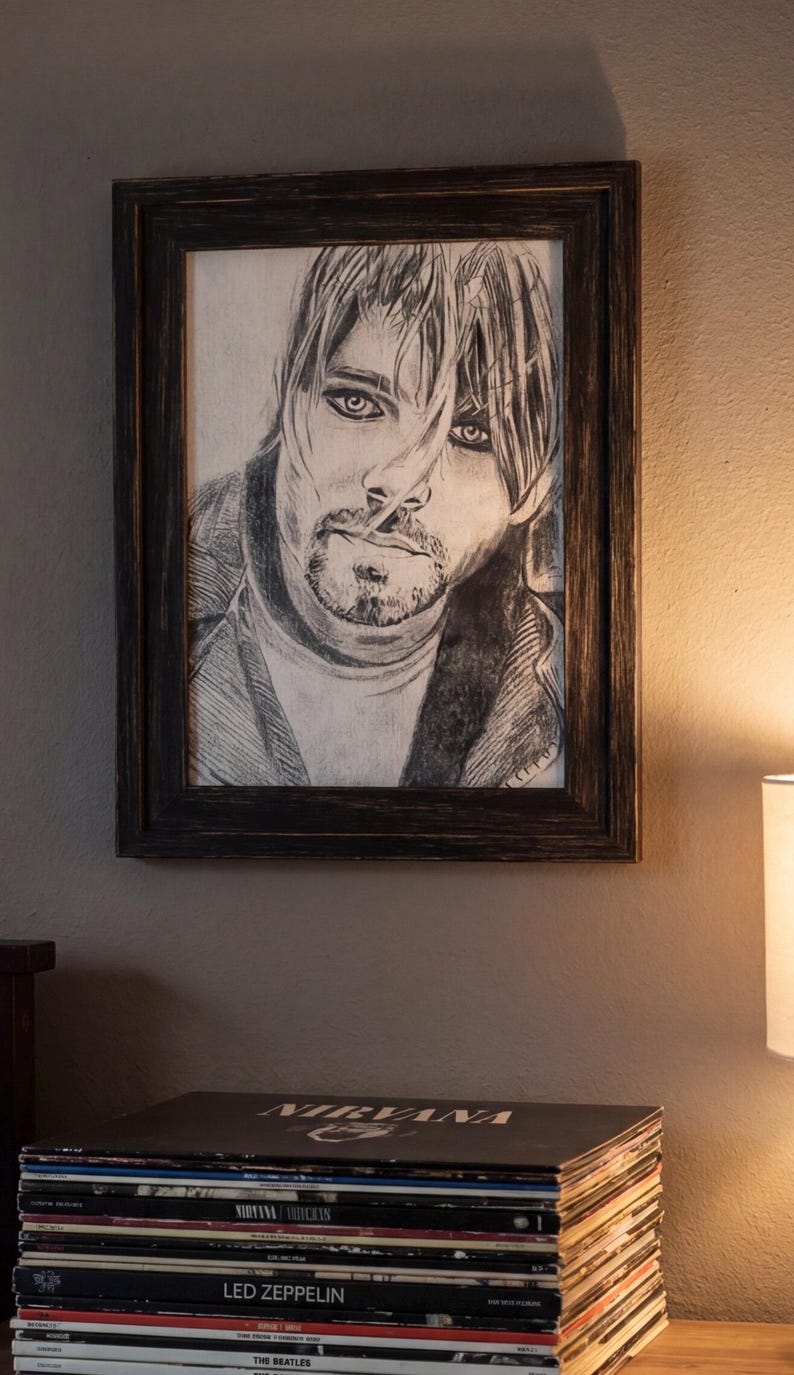 Kurt Cobain Portrait Print, Nirvana Grunge Rock Art, Black White Music ...