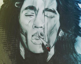 Bob Marley Hand-Drawn Portrait, Original Pencil and Charcoal